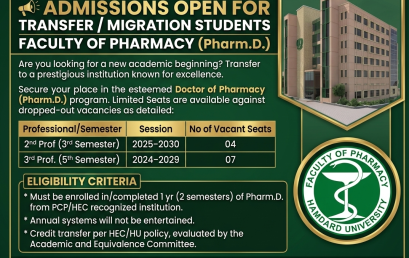 Admission Open for Transfer/Migration students of the Pharm D